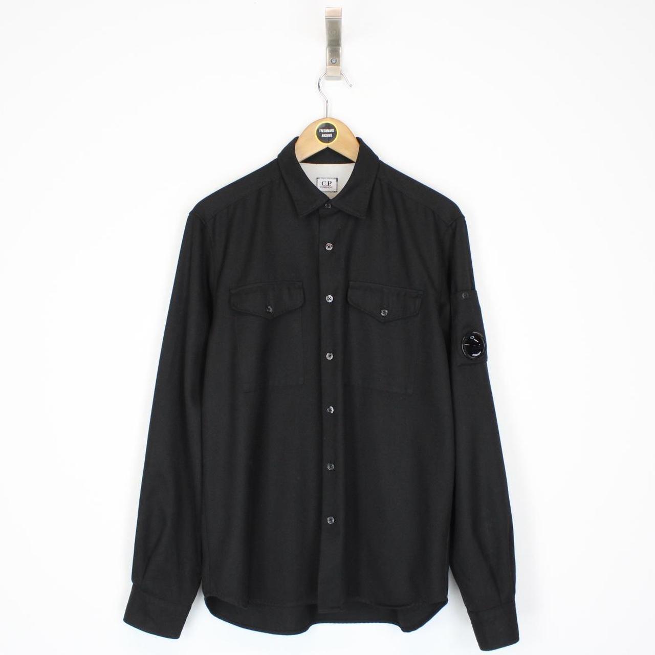 CP Company Black Button Up Military Double Pocket Lens Overshirt