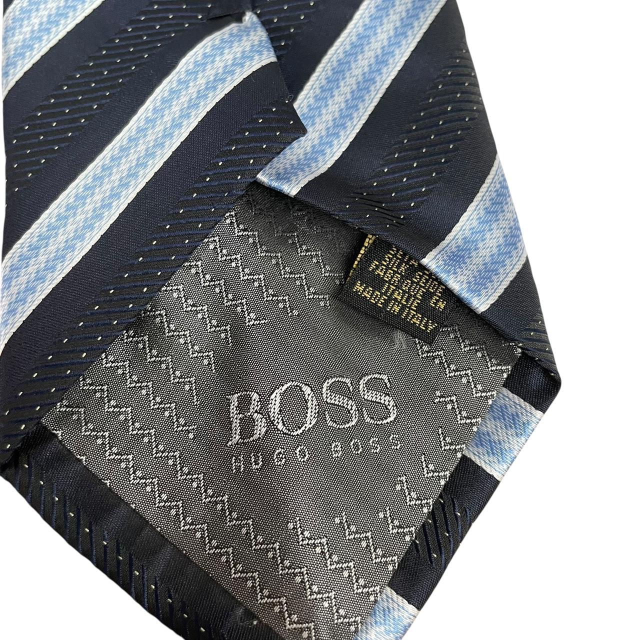 Vintage Hugo Boss Navy and Blue Striped Silk Tie