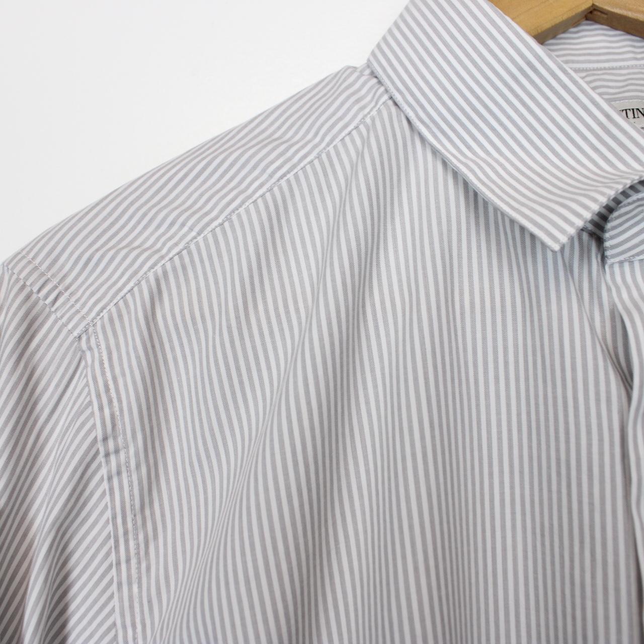 Valentino White and Grey Striped Long Sleeve Cotton Formal Shirt