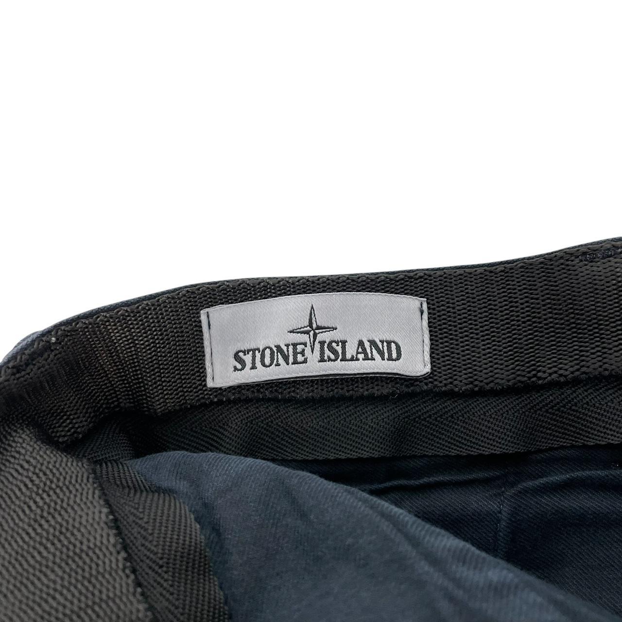 Stone Island navy blue slim fit cotton trousers with logo patch and clean design.