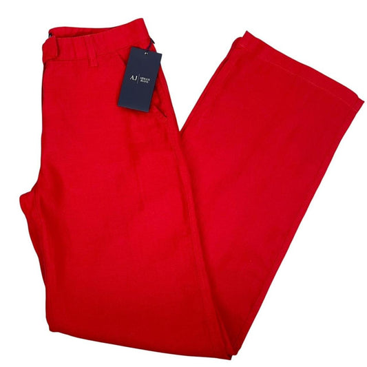 Armani Jeans Red Wide Leg Linen Trousers