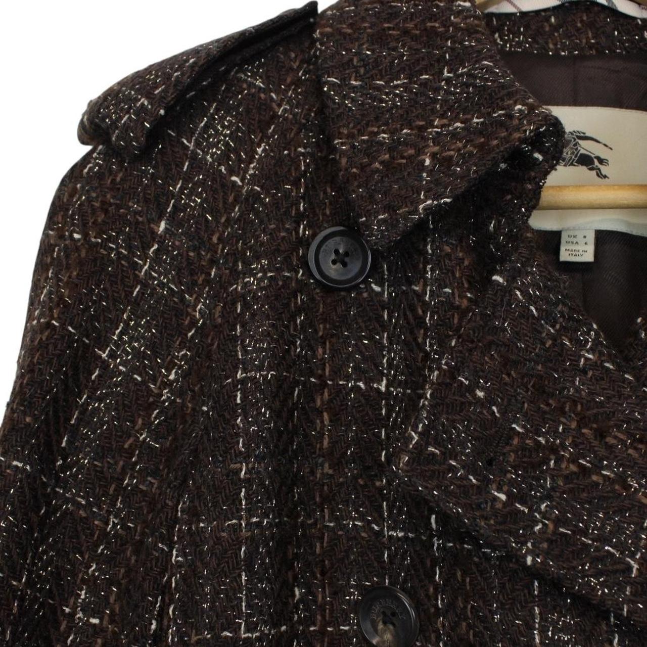 Burberry London Brown Tweed Wool Double Breasted Belted Coat