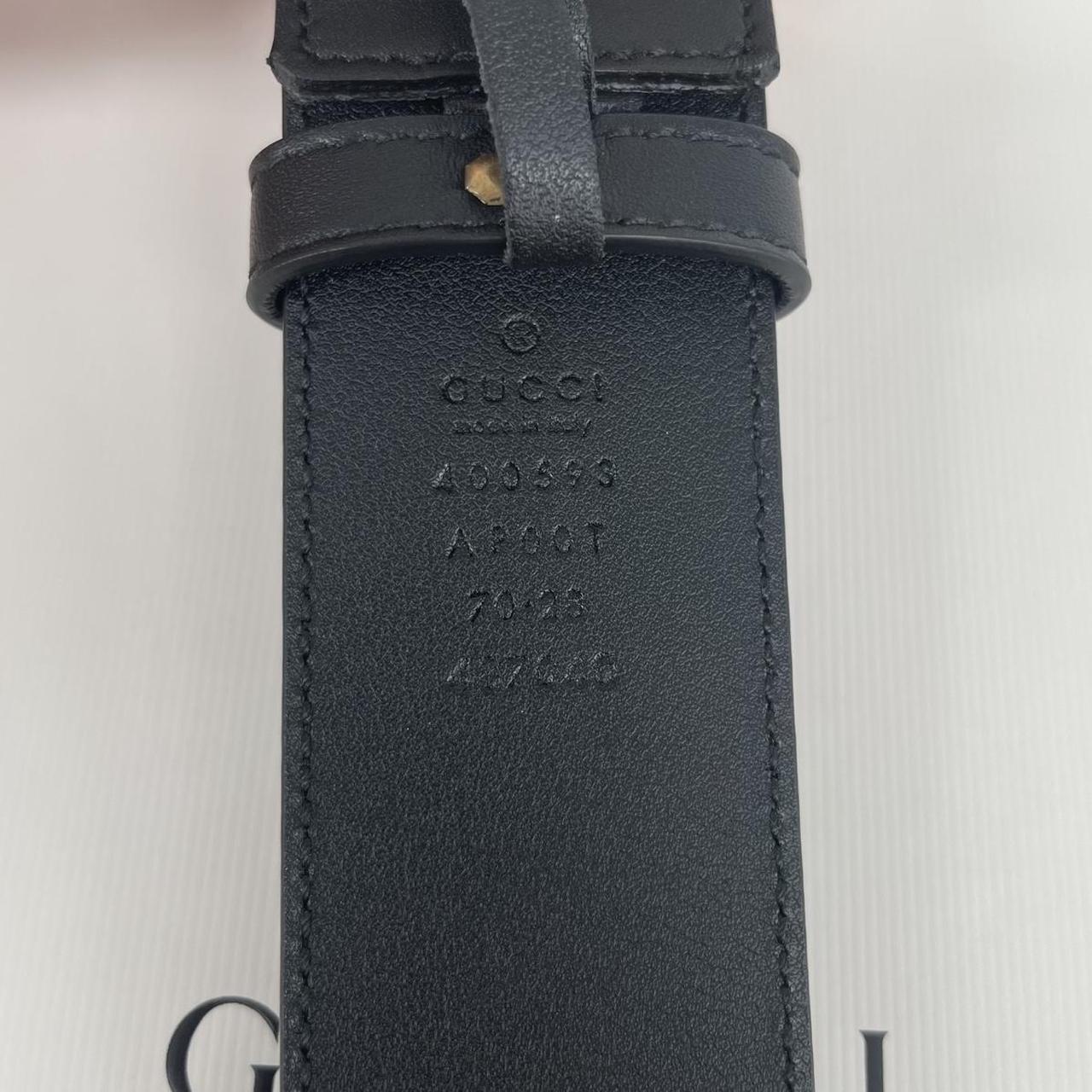 Gucci Black and Antiqued Brass Marmont Wide Leather Belt with GG Buckle