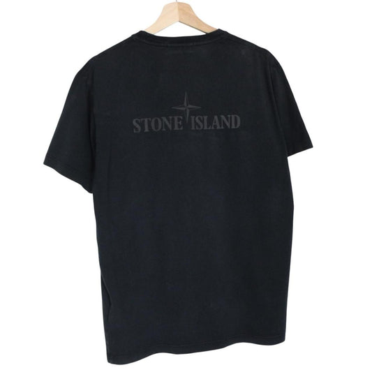 Stone Island black short sleeve cotton t-shirt with logo patch on sleeve.