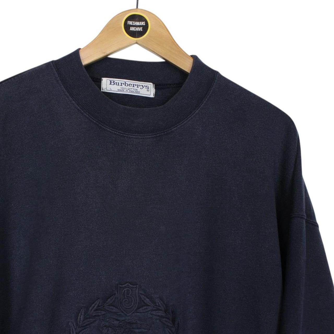 Vintage 90s Burberry Navy Blue Logo Embroidered Sweatshirt Jumper