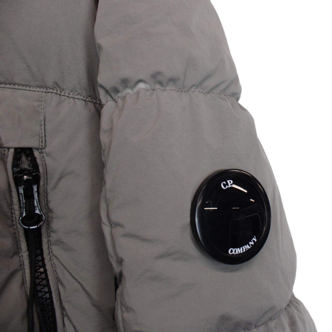 CP Company Grey Nycra-R Full Zip Lens Down Hooded Puffer Coat