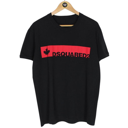 Dsquared2 Black and Red Maple OTH Logo Short Sleeve Cotton T-Shirt