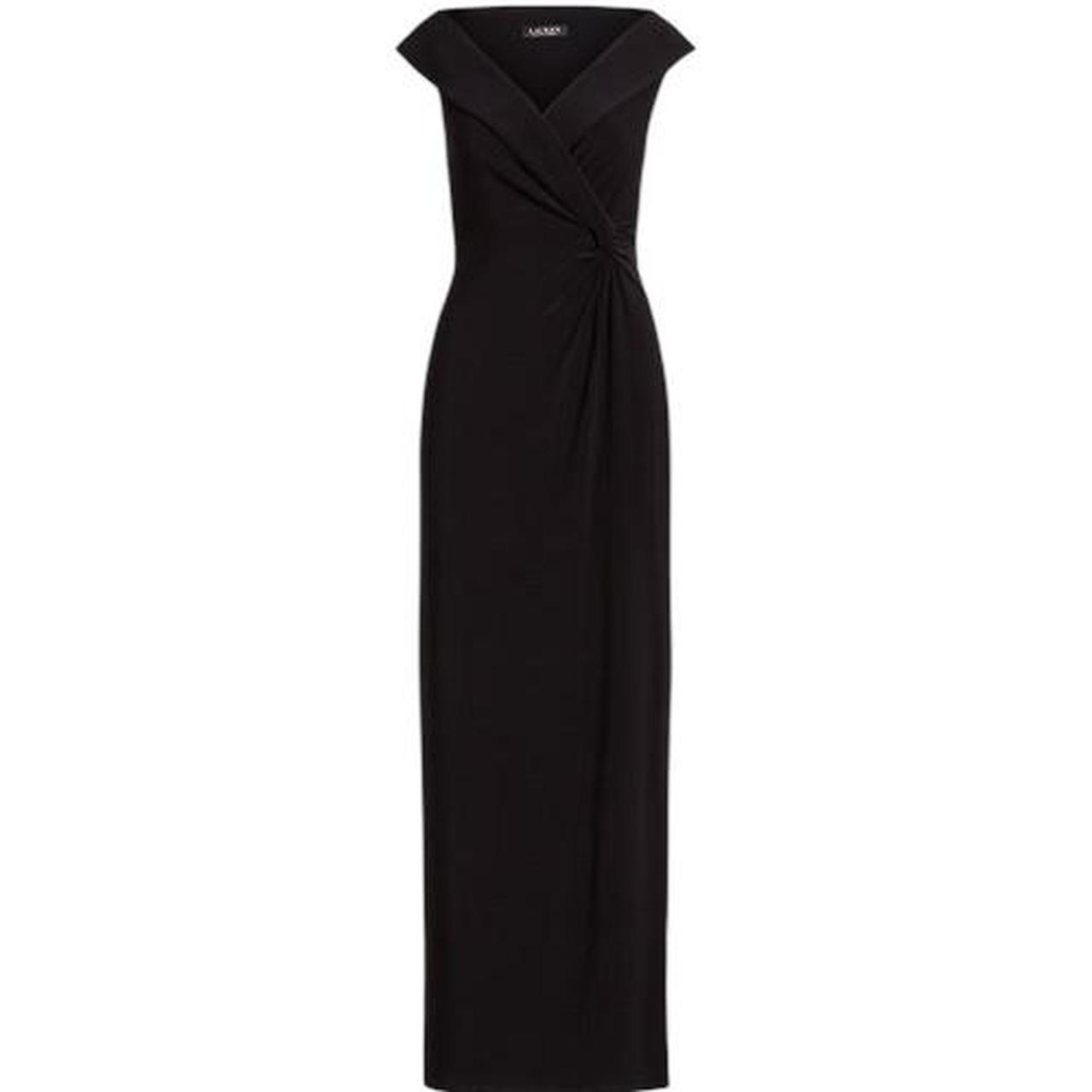 Ralph Lauren Black Jersey Off-The Shoulder Evening Gown Dress