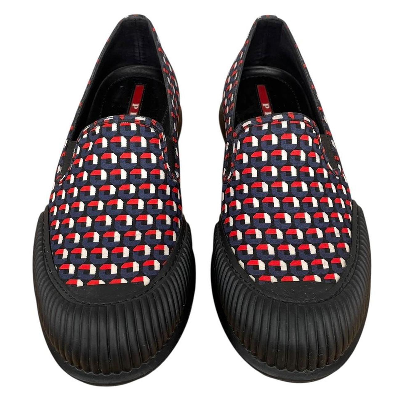 Prada Black, Blue and Red Nylon Hibiscus Loafers Shoes
