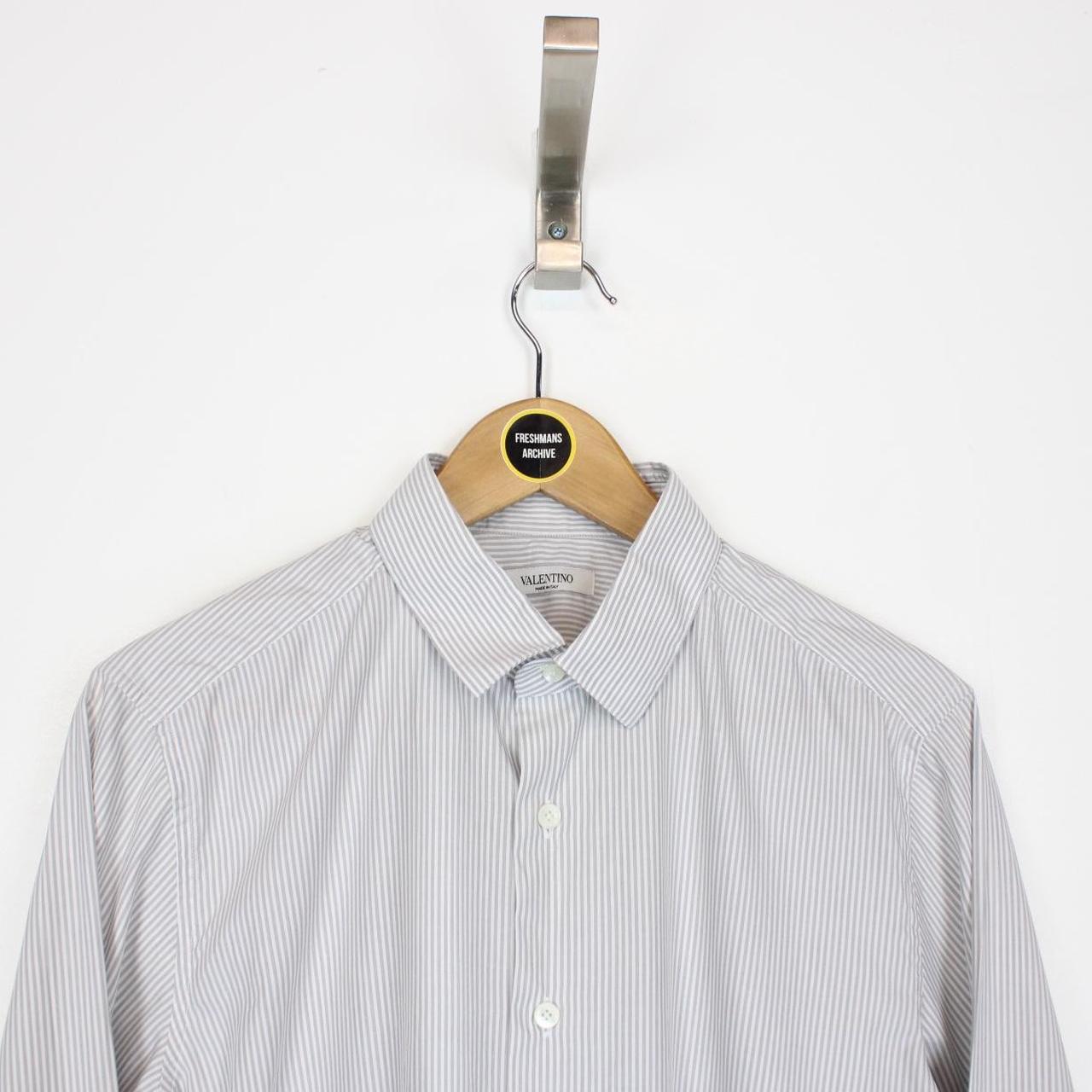Valentino White and Grey Striped Long Sleeve Cotton Formal Shirt