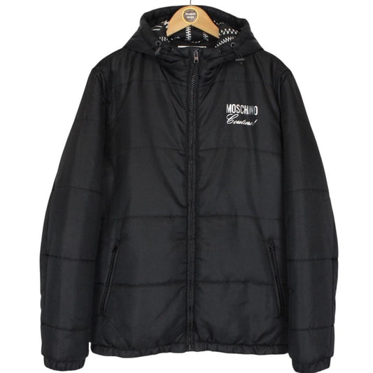 Moschino Black Full Zip Logo Nylon Puffer Jacket