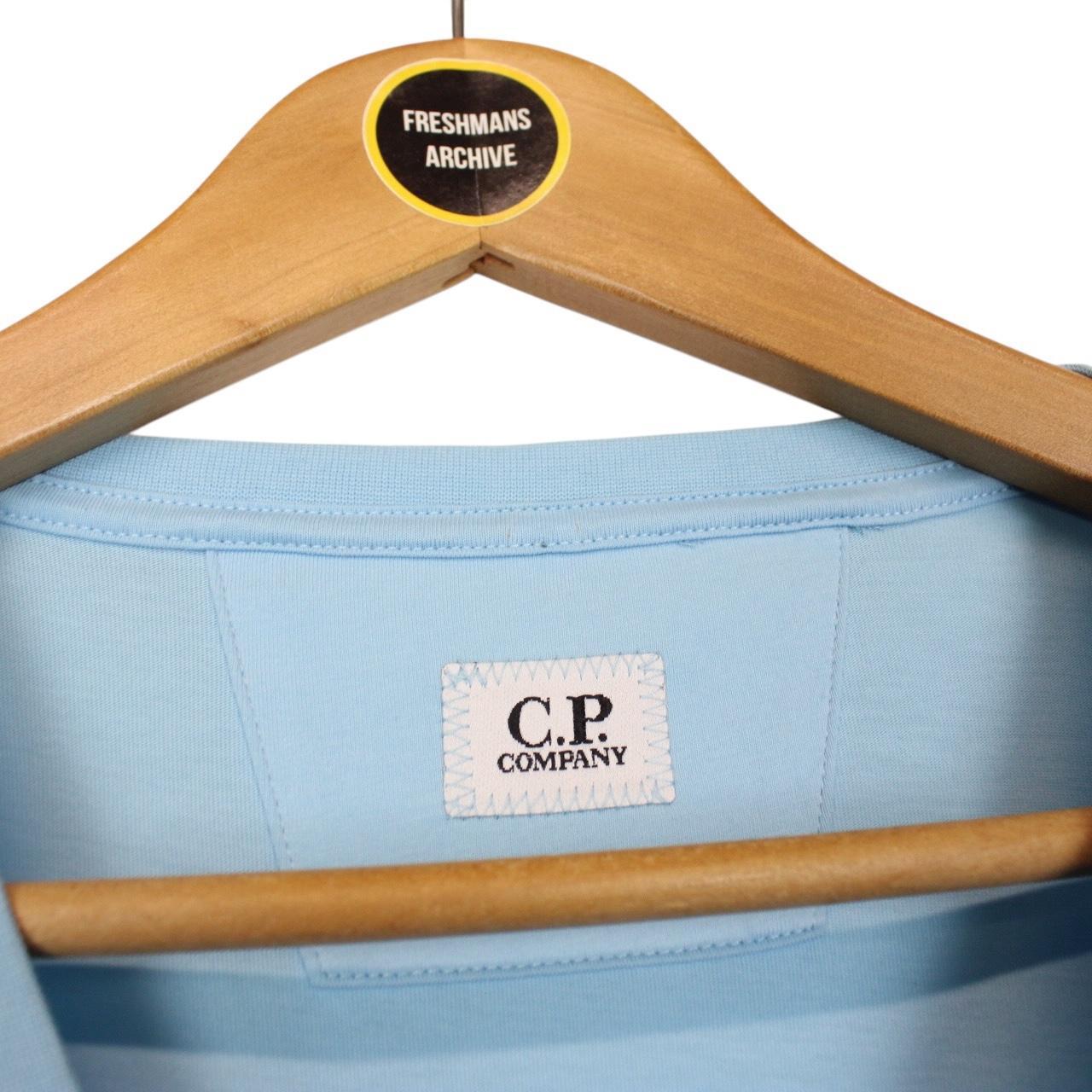 CP Company Light Blue Block Logo Short Sleeve Cotton T-Shirt
