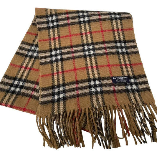 Vintage 90s Burberry Tan Brown Nova Check Lambswool Scarf