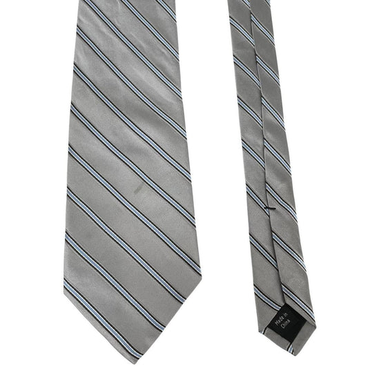 DKNY Silver and Blue Striped Silk Tie