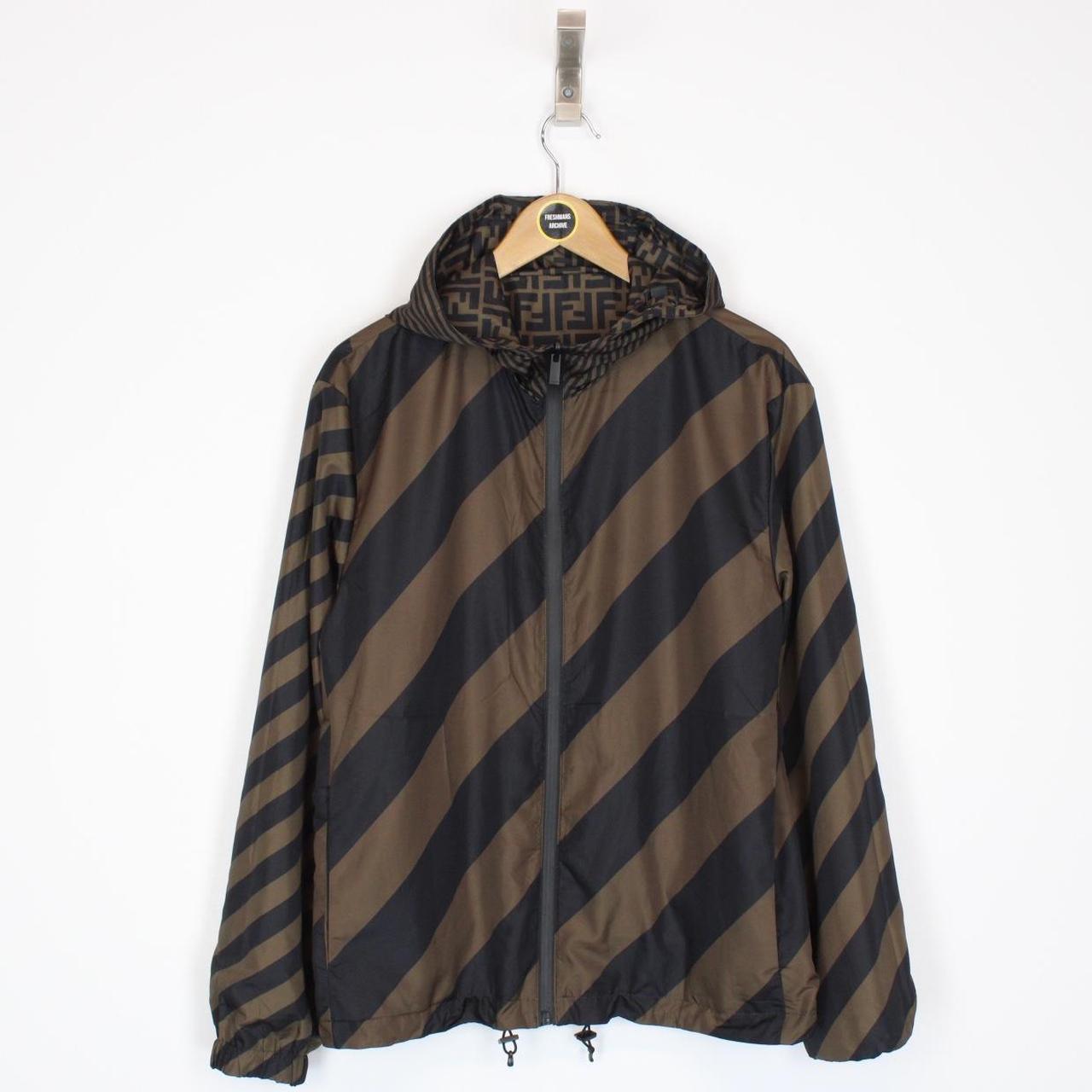 Fendi Brown and Black Zucca Monogram Reversible Windbreaker Jacket