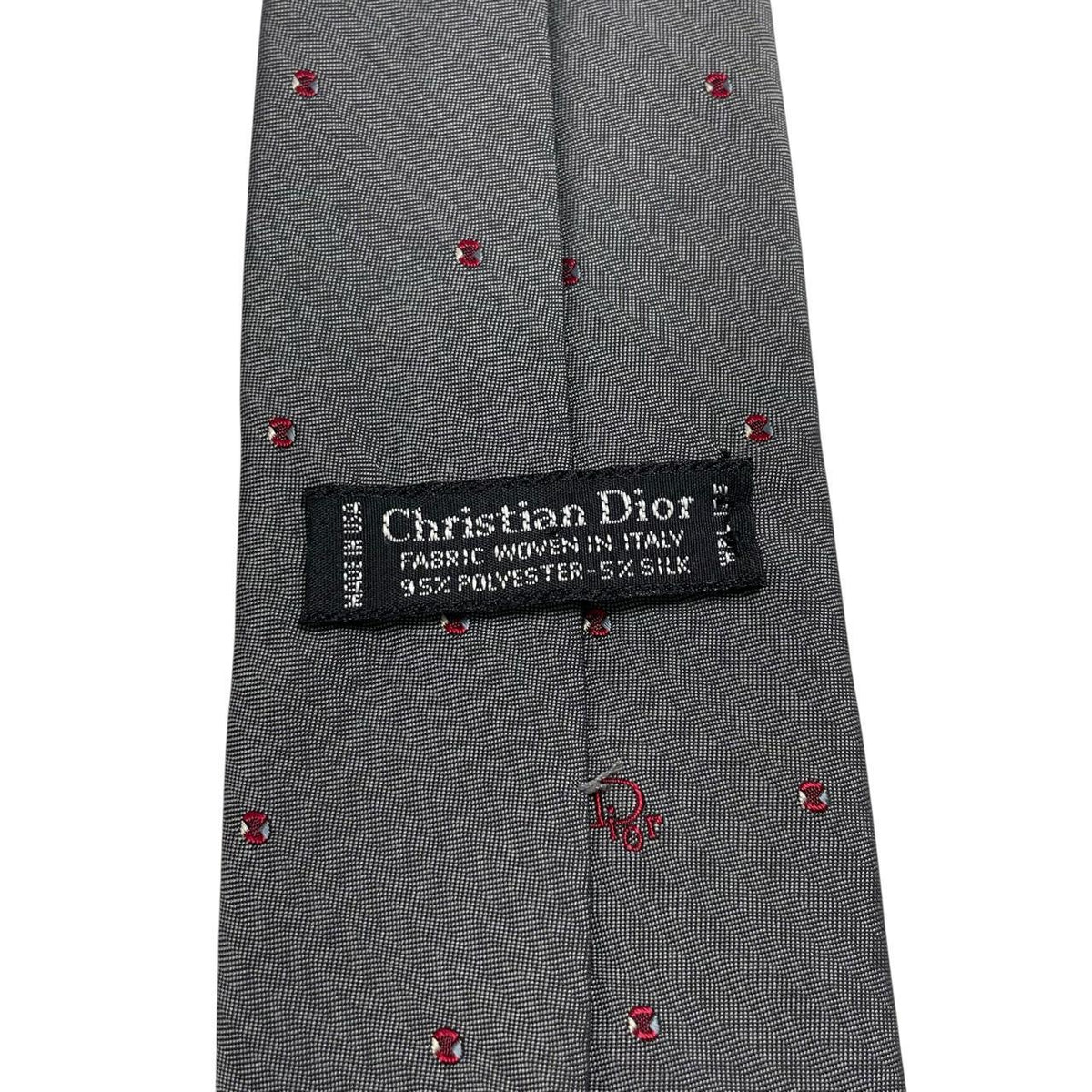 Christian Dior grey tie in silk/polyester blend with subtle sheen and classic design.