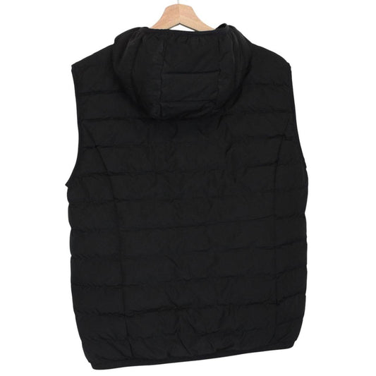 Emporio Armani black quilted hooded gilet with logo detail and zip pockets.