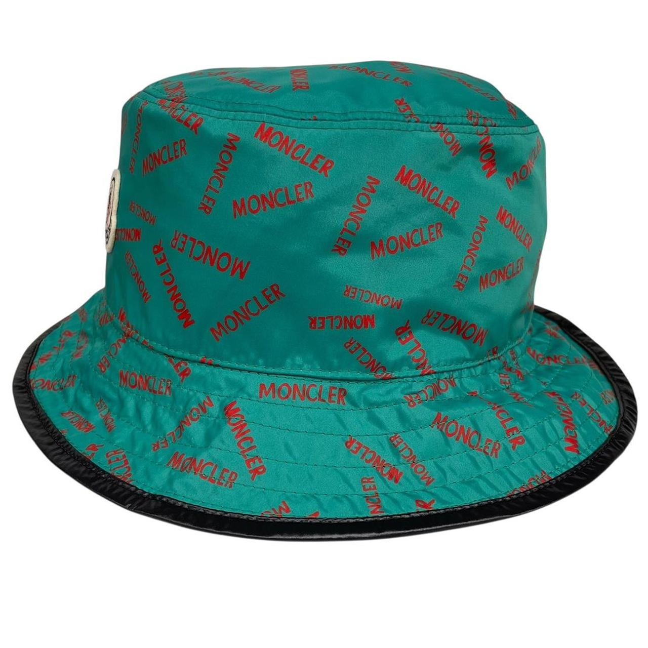 Moncler Green and Red Logo Print Bucket Hat