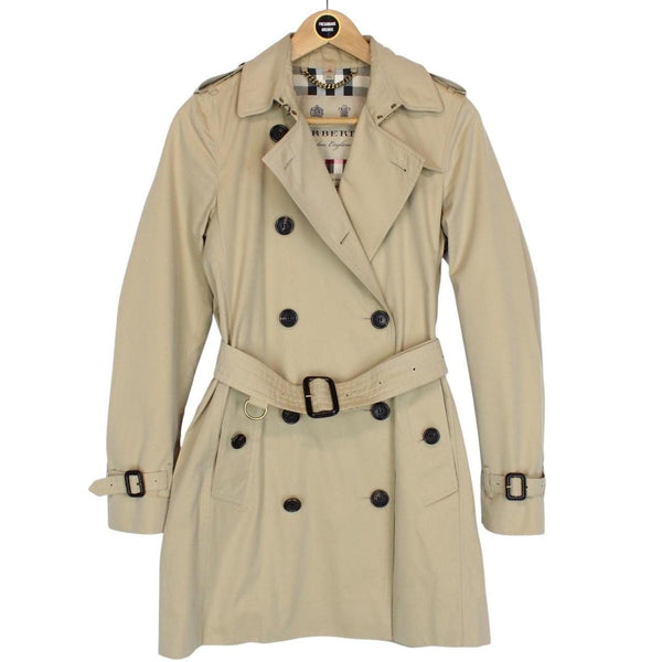 Burberry London Kensington Tan Brown Nova Check Double Breasted Belted Trench