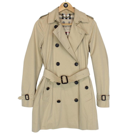 Burberry London Kensington Tan Brown Nova Check Double Breasted Belted Trench
