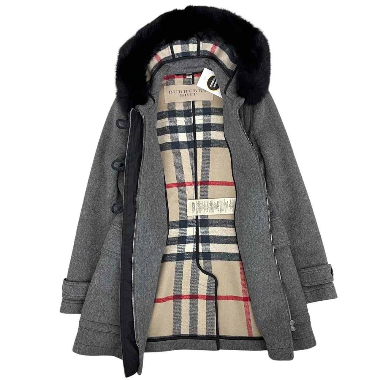 Burberry Brit Blackwell Grey and Black Wool Nova Check Lined Fur Hooded Jacket