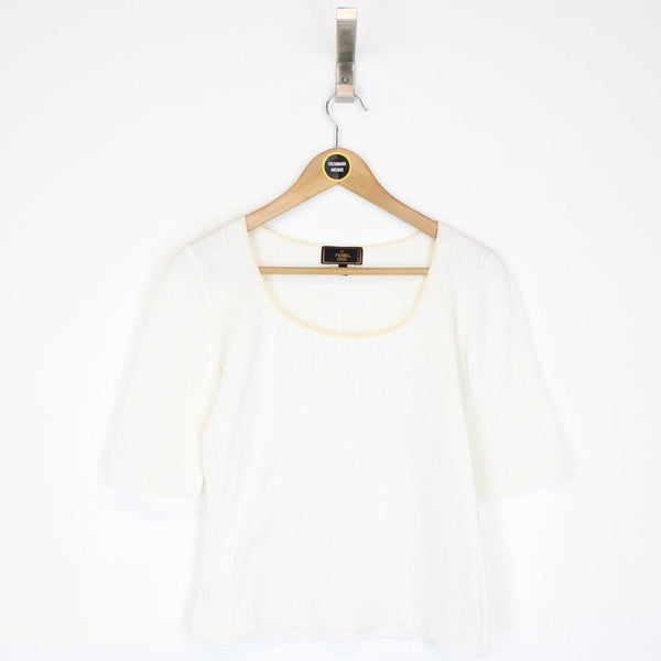 Vintage 90s Fendi Cream Zucca Monogram Deep Neck Top