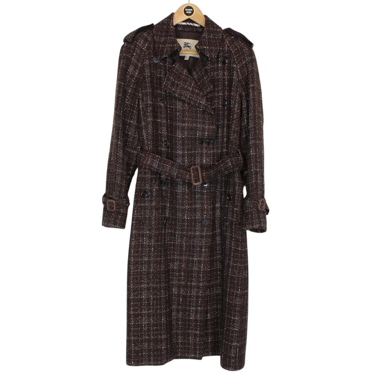 Burberry London Brown Tweed Wool Double Breasted Belted Coat