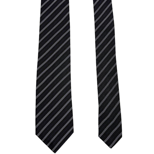 Paul Smith black and grey striped silk blend tie with subtle logo detail.