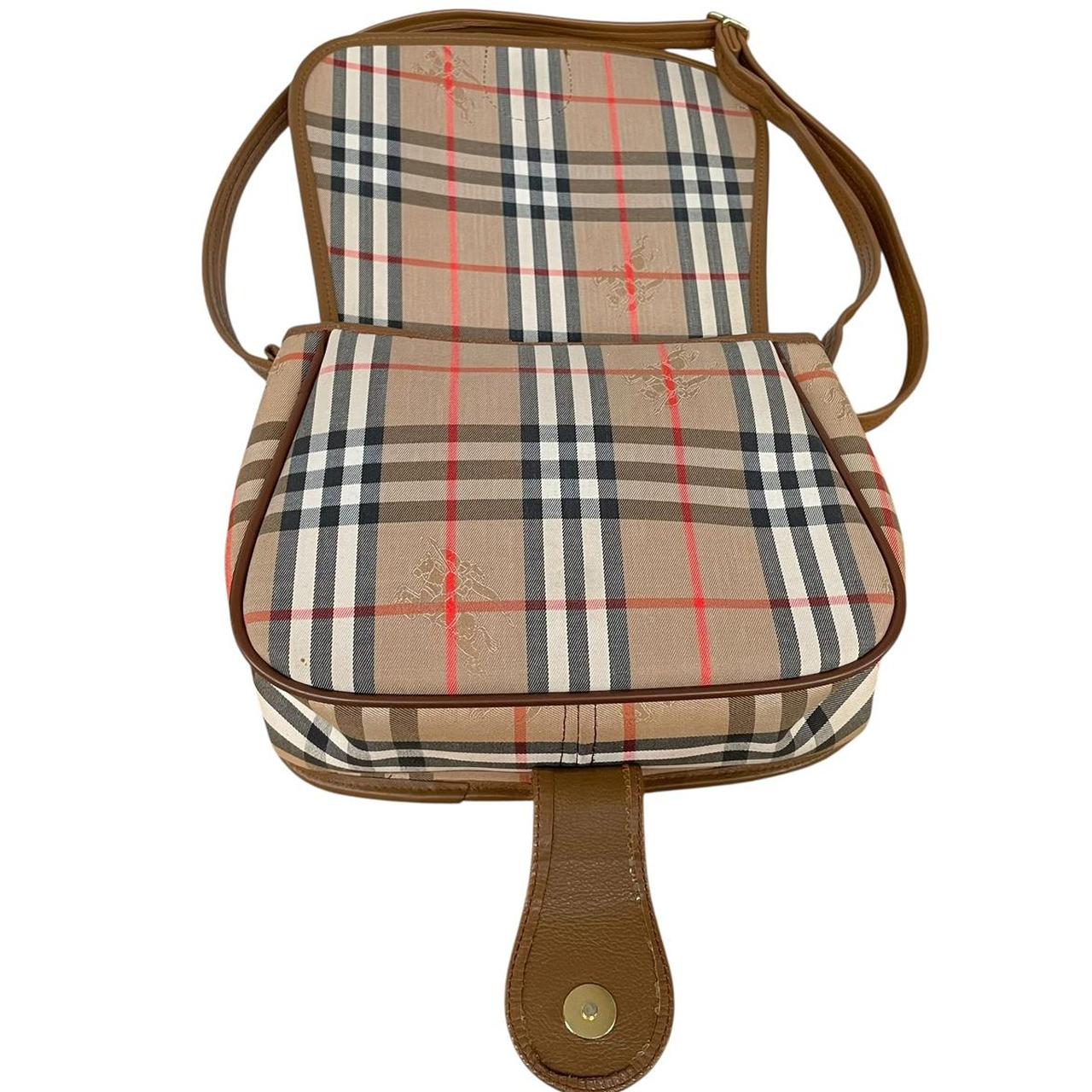Burberry Tan and Brown Nova Check Leather and Canvas Satchel Shoulder Bag