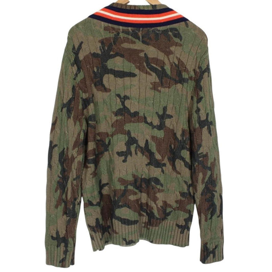 Polo Ralph Lauren Green Camo Tiger Cotton Cable Knit Cricket Jumper