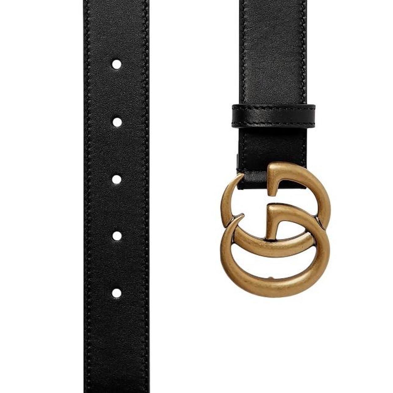 Gucci Black and Antique Brass Marmont Wide Leather Belt with GG Buckle
