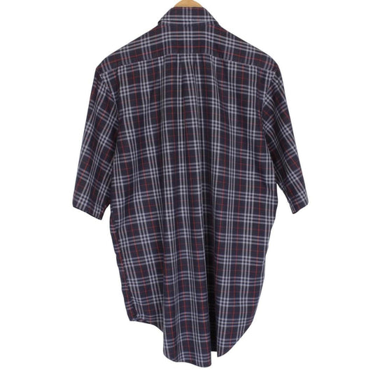Vintage 90s Burberry Navy Blue Nova Check Short Sleeve Cotton Shirt