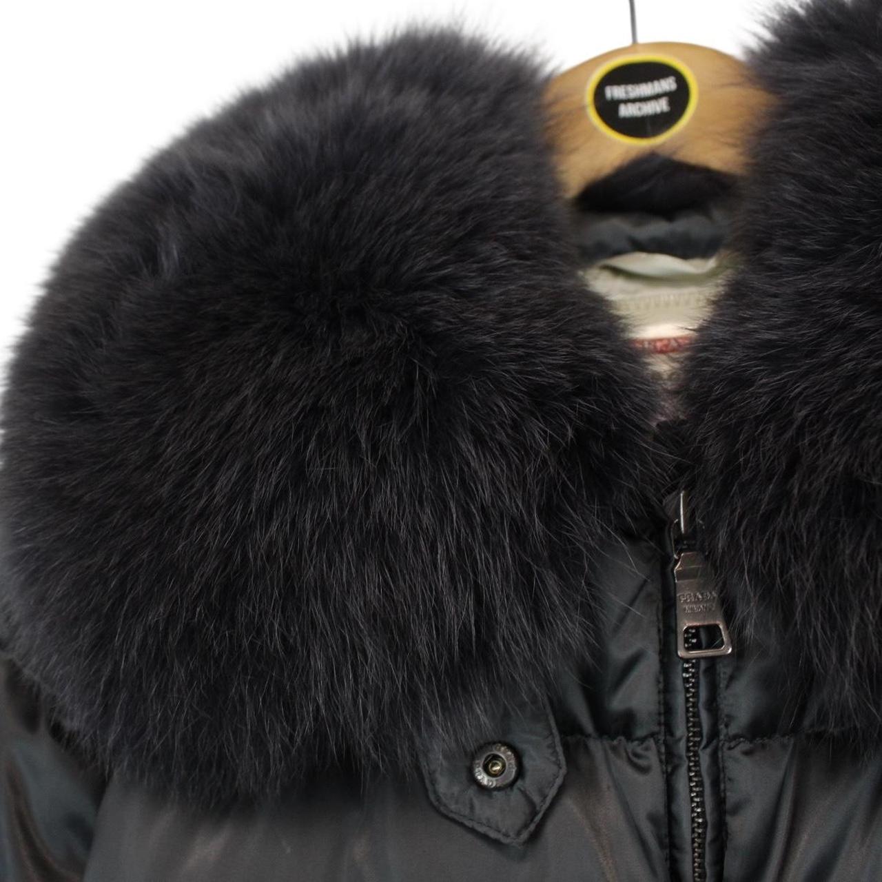 Prada Silver Resin Coated Nylon Fox Fur Collar Down Jacket