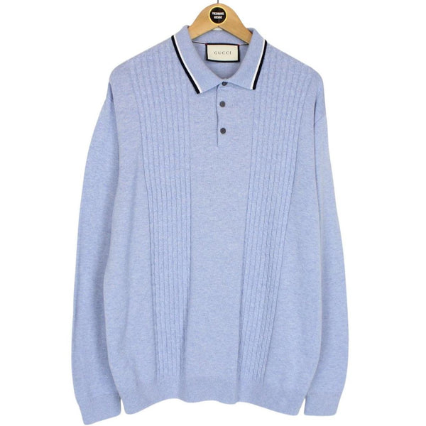 Gucci Light Blue Polyester Knit Collared Sweater Jumper