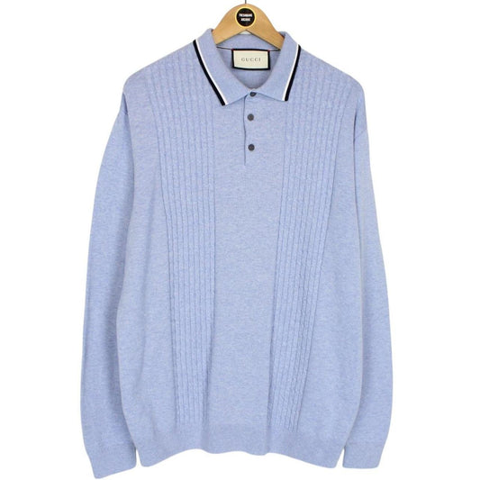 Gucci Light Blue Polyester Knit Collared Sweater Jumper