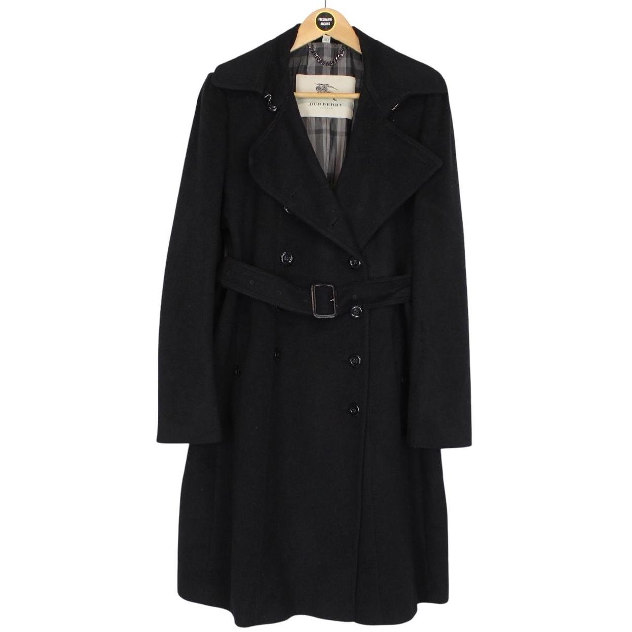 Burberry Black Nova Check Double Breasted Belted Cashmere Wool Trench Coat