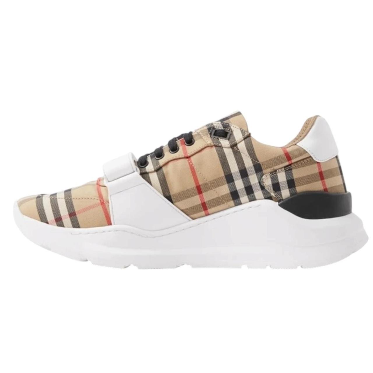 Burberry Regis Beige and White Nova Check Cotton Trainers
