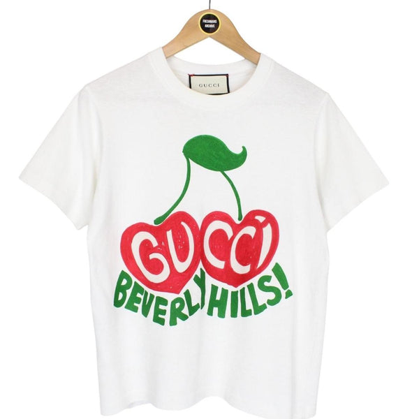 Gucci White Beverly Hills Cherry Print Short Sleeve Cotton T-Shirt