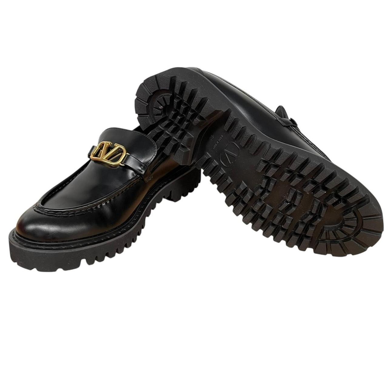 Valentino Garavani Black and Gold VLogo Signature Calfskin Leather Loafers