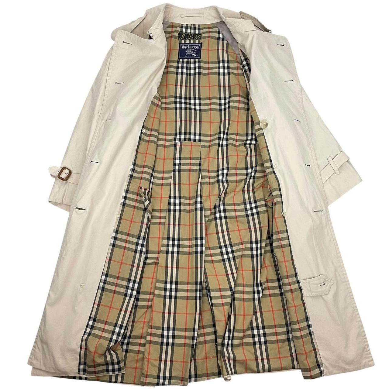 Vintage 90s Burberry Beige Nova Check Double Breasted Belted Trench Coat