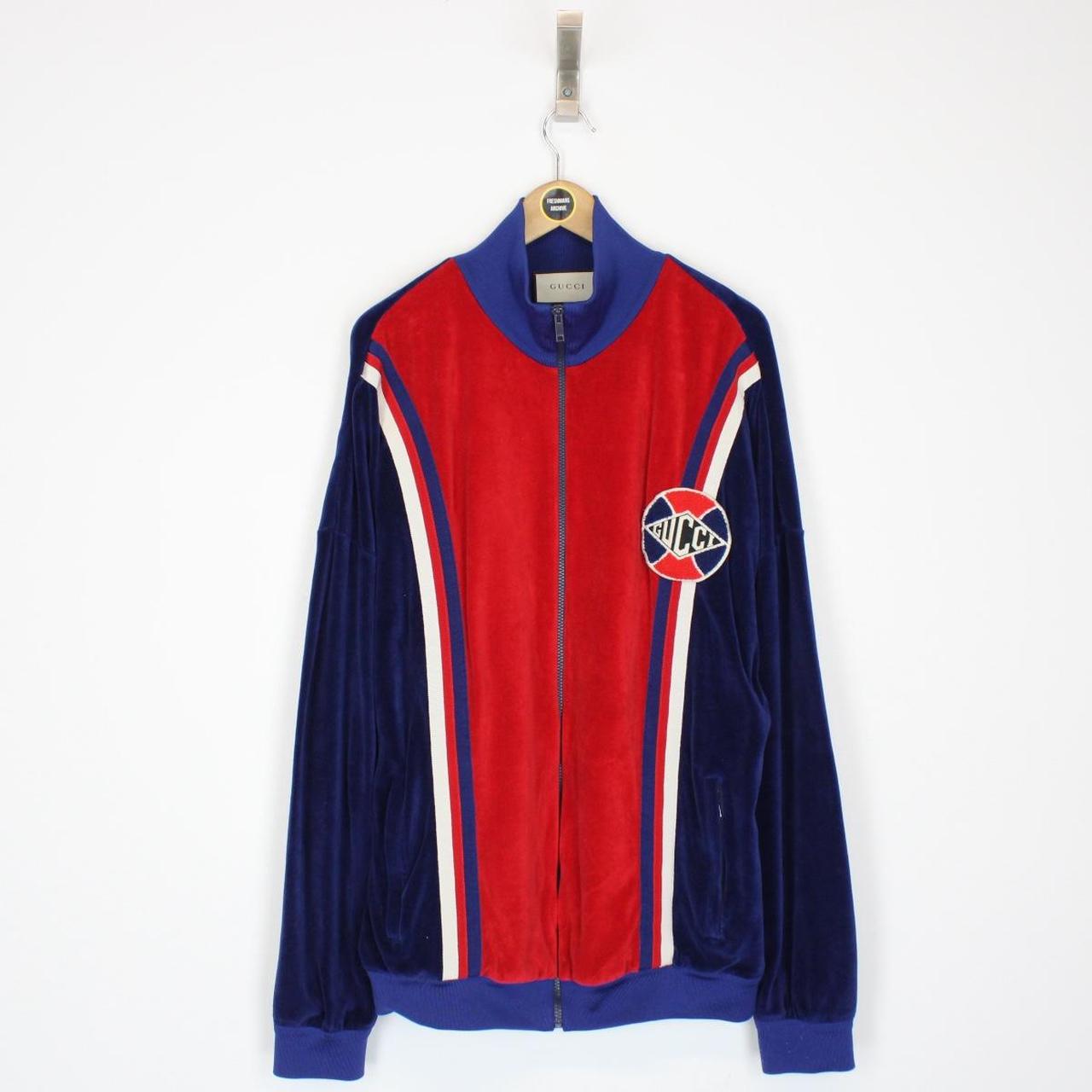 Gucci Red and Blue Logo Patch Full Zip Velour Track Jacket