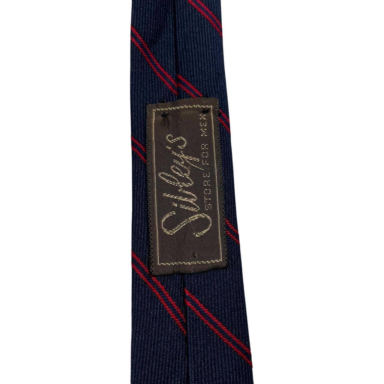 Christian Dior navy blue and red striped tie, silk/polyester blend, vintage design.