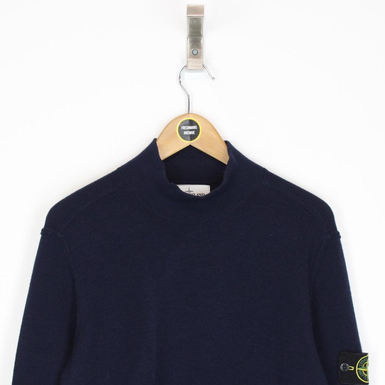 Stone Island Navy Blue Wool Knit Mock Neck Jumper