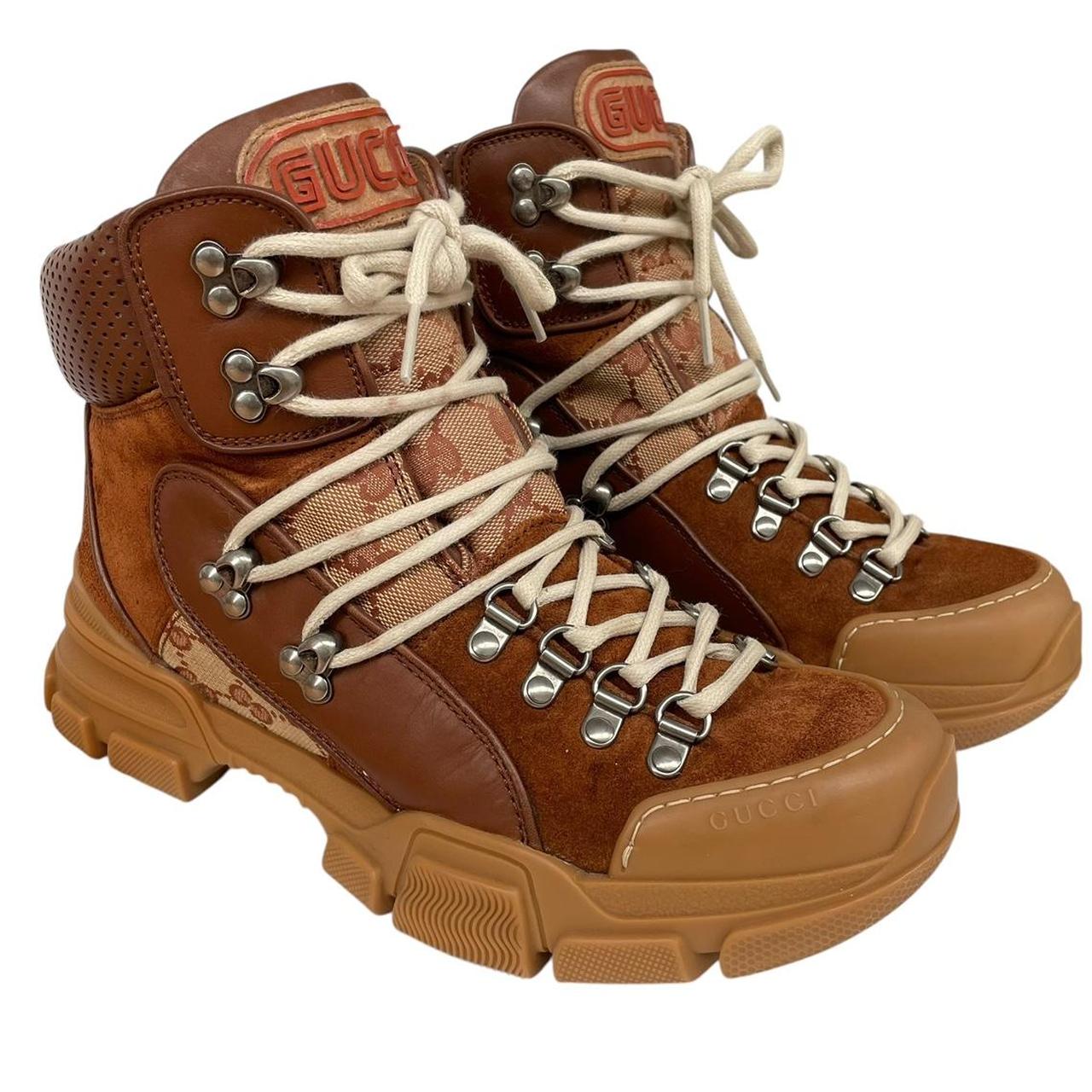 Gucci Brown and Tan GG Monogram Flashtrek Hiking Boots