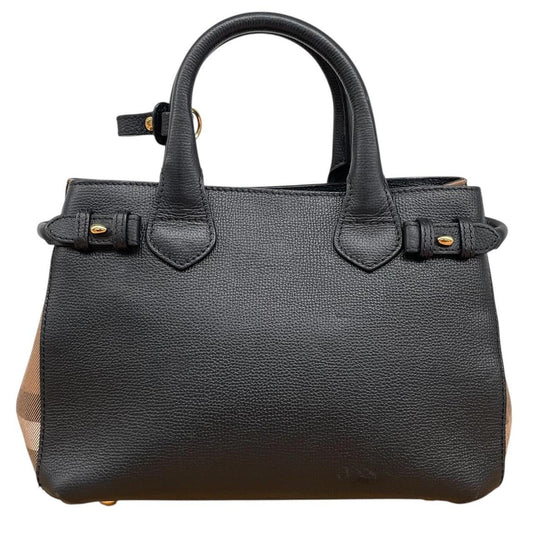 Burberry Black and Tan Nova Check Leather Banner Tote Bag