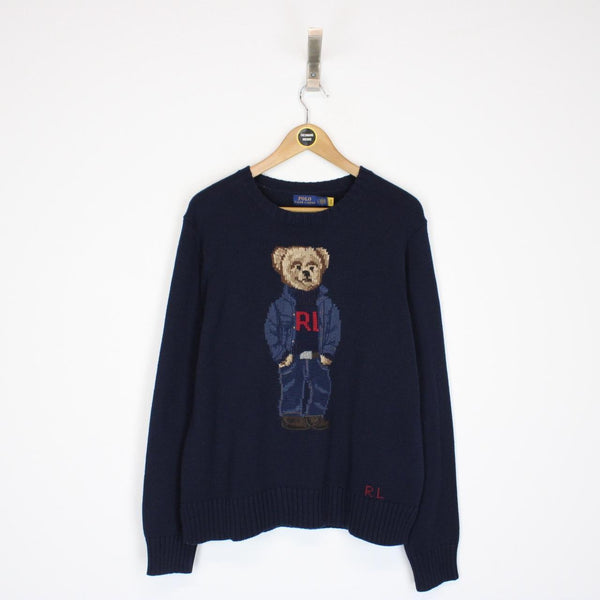 Polo Ralph Lauren Navy Blue Polo Bear Cotton Knit Jumper