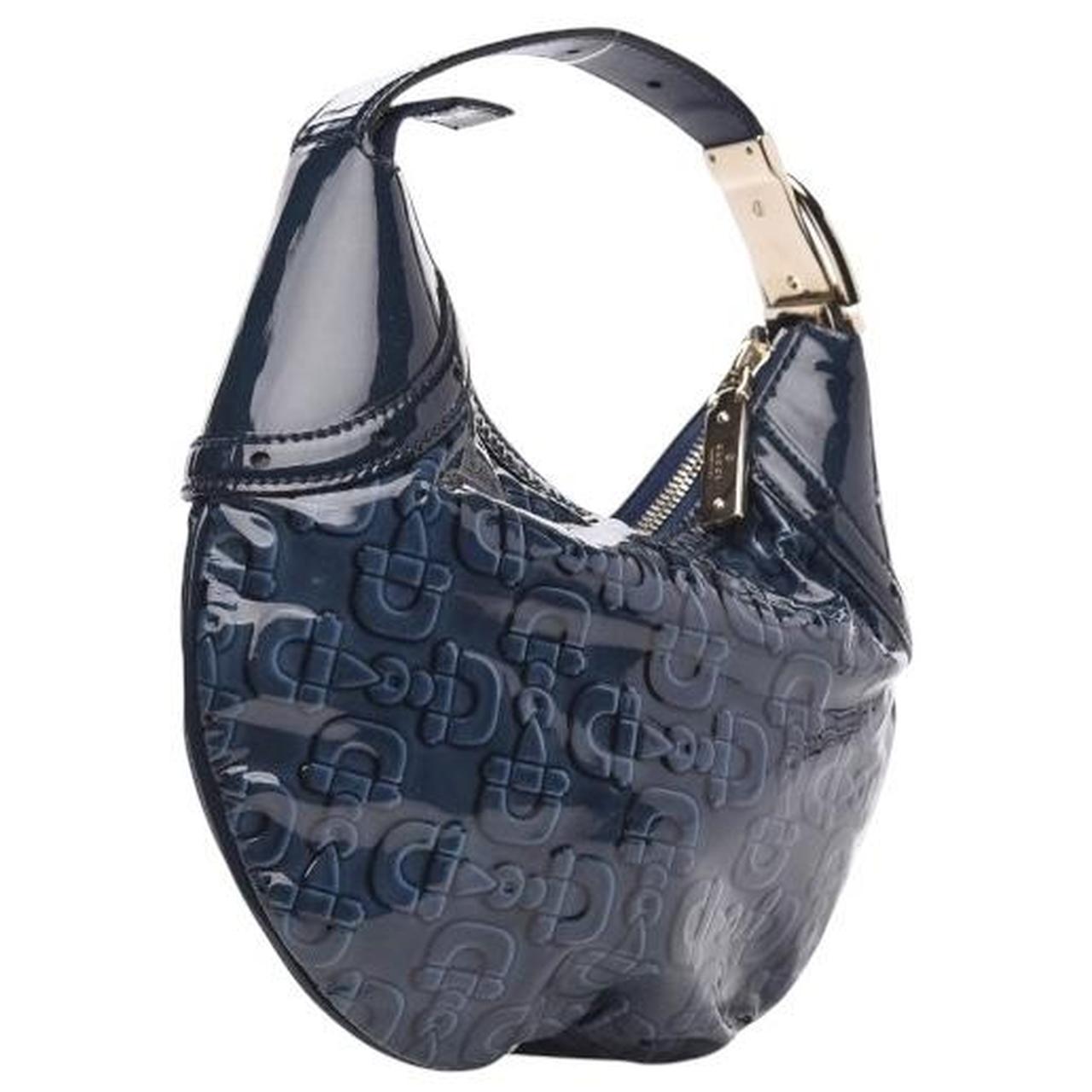 Gucci Navy Blue Patent Leather Horsebit Embossed Hobo Crescent Bag
