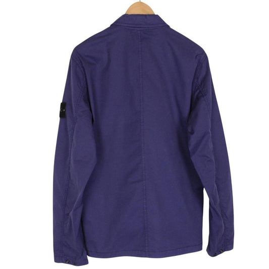 Stone Island SS 2022 Blue Full Zip Supima Cotton Twill Overshirt Jacket