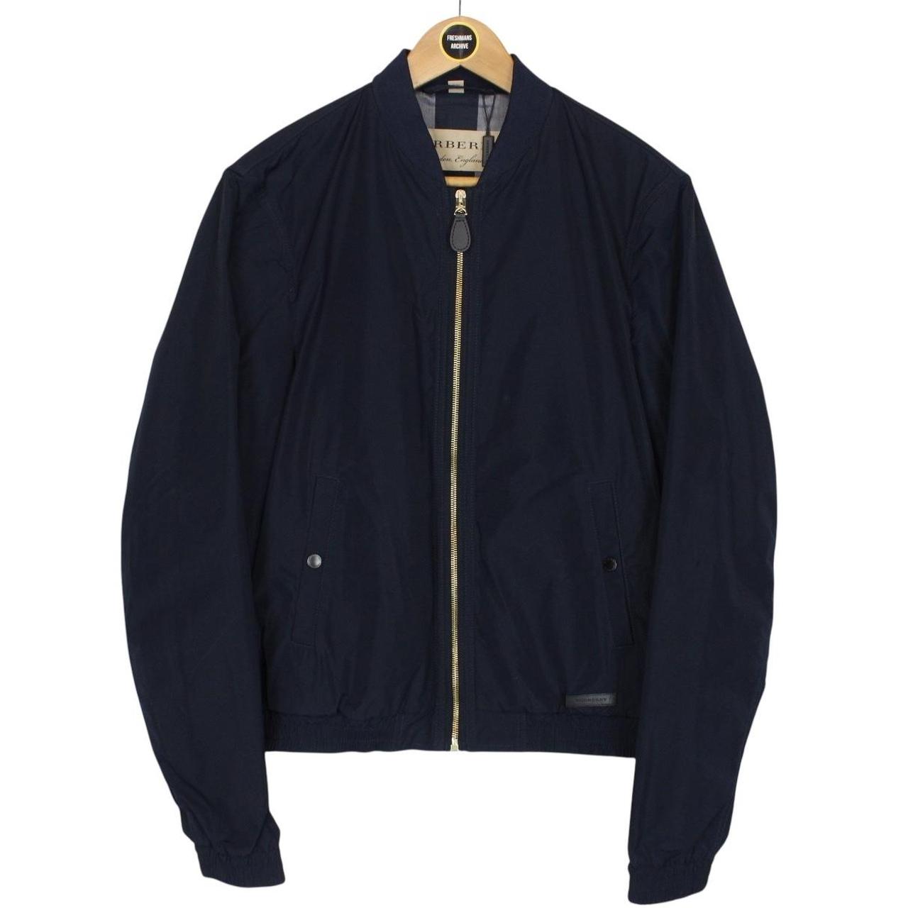 Burberry London Navy Blue Full Zip Nylon Bomber Jacket