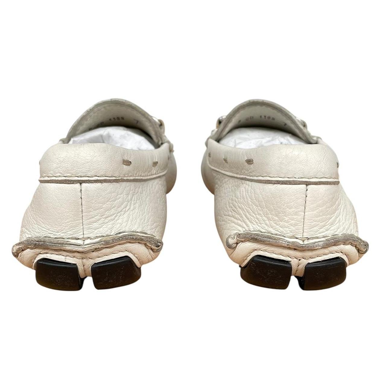 Prada Cream and Silver Logo Pebbled Leather Driving Shoe Loafers